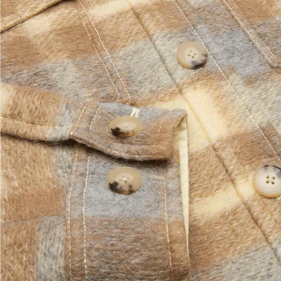 Wilfred Free Ganna Cropped Jacket Aritzia Plaid Wool Shacket Beige Camel Small - Picture 3 of 13